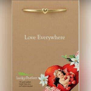 *New* Lucky Feather - Love Everywhere 14k Gold Plated Heart Cuff Bracelet
